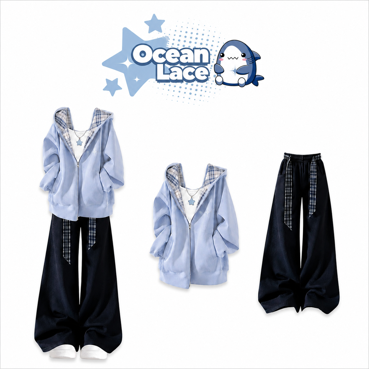 Set Hoodie Xanh Pastel Phối Quần Cargo Unisex Hàn Quốc