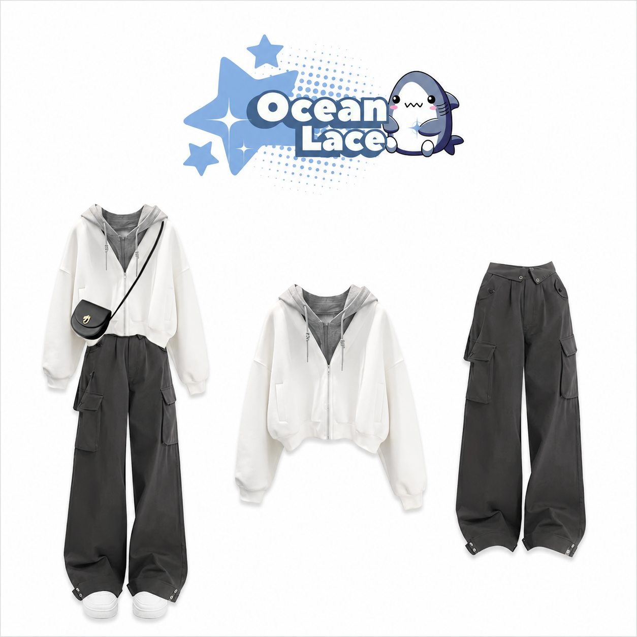 Set Áo Len Croptop Tay Dài Phối Quần Túi Hộp Ống Rộng Cạp Cao