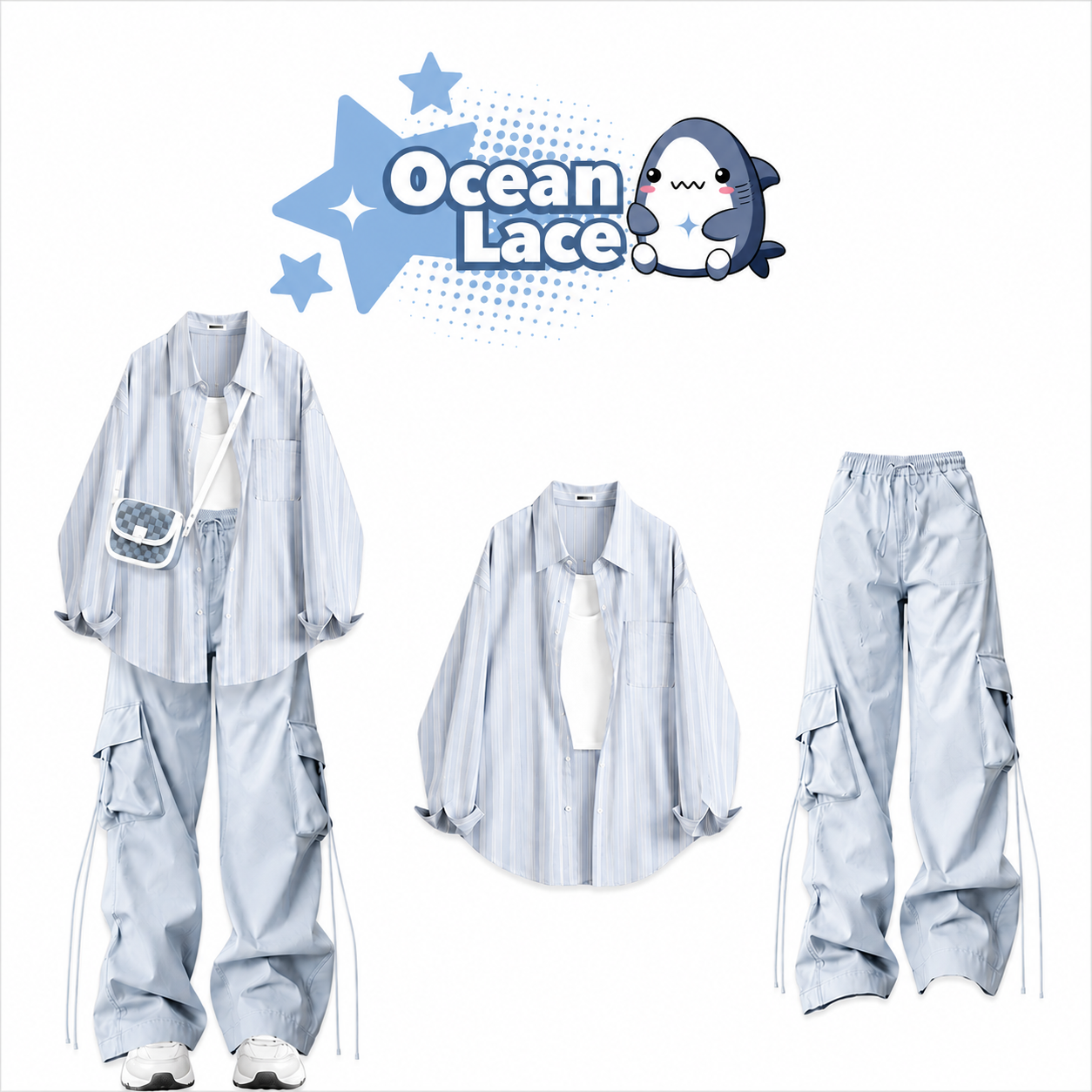 Set Hoodie Ocean Lace Phối Quần Ống Rộng Hàn Quốc