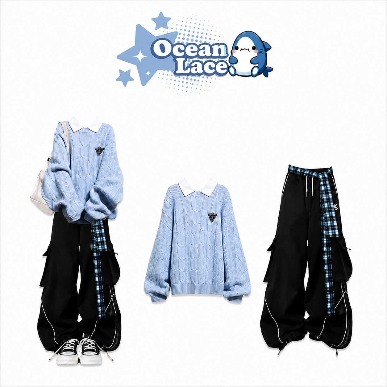 Set Hoodie Phối Quần Cargo Ocean Lace